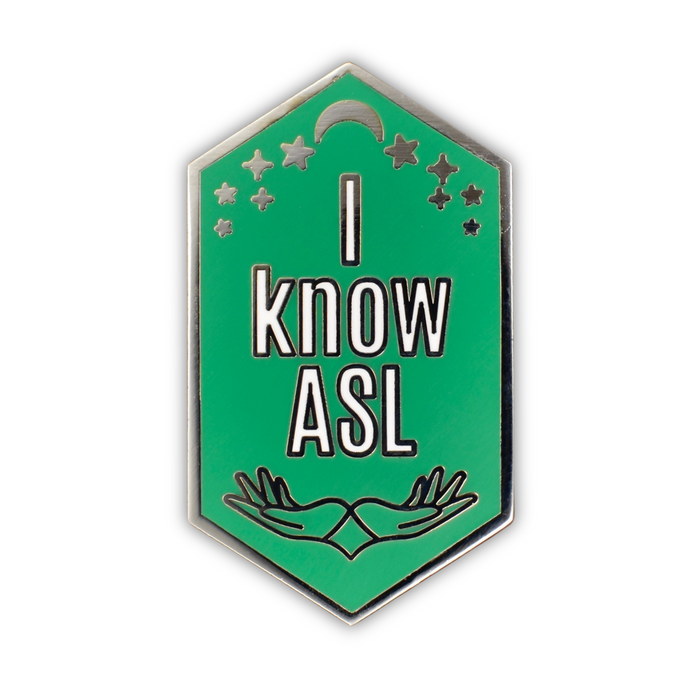 Enamel Pin: "I know ASL" ~ Jade Green with Silver ~ American Sign Language ~ Deaf, Hard of Hearing