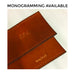 Title: "Monogramming available". Photo shows honey sew-on leather bar wraps with debossed, stsamped-in monogram with a customer's initials. 