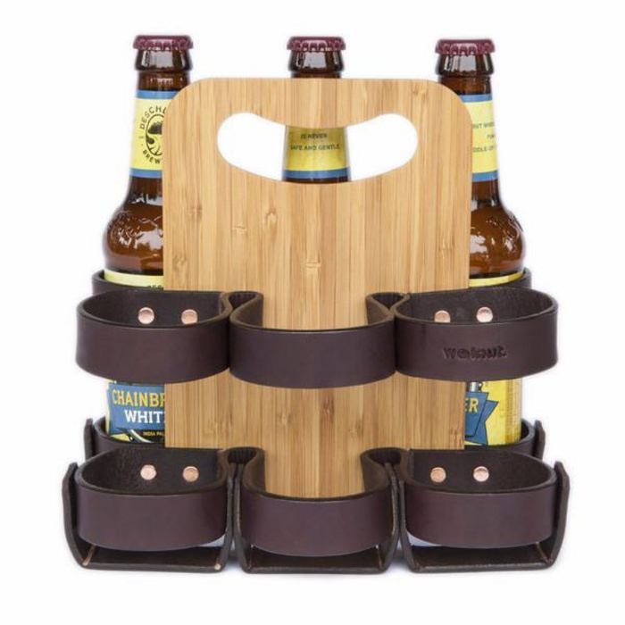 Walnut Studiolo Drink Accessories 6-Pack - Leather "Spartan Carton" Dark Brown / Bamboo Centerboard