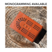 "monogramming available" meme shows the leather space inside the travel cribbage tracks with stamped initials and a heart. 