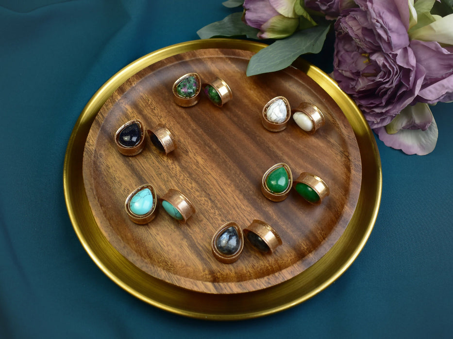 Ear Tunnels 22mm with Stones | Pair | Ear Plugs | Gauge Earrings | Gauged Plugs | Resin #327