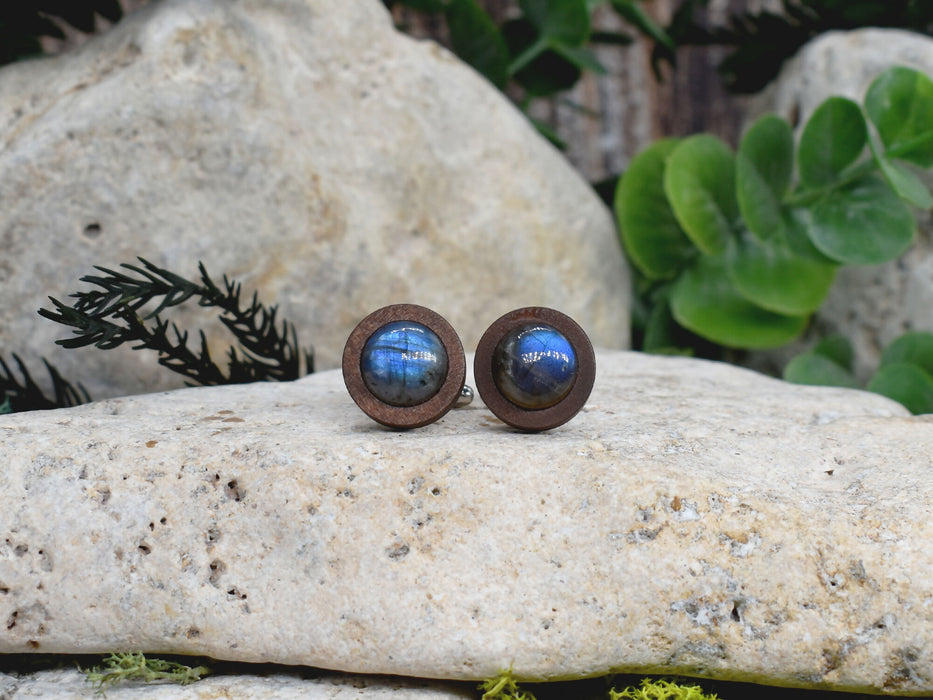 Wood Cufflinks with Labradorite Stone #177