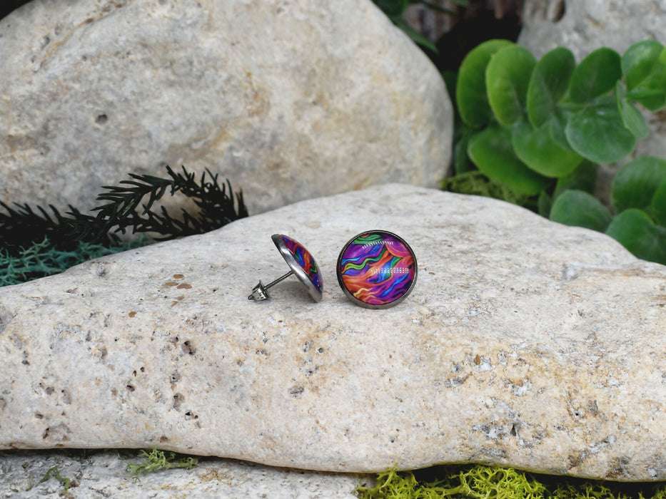 Stud Earrings With Resin Cabochon #418