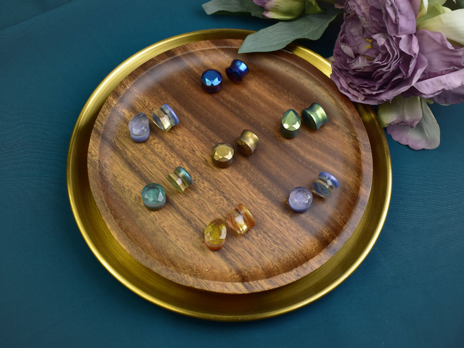 Faceted Ear Tunnels 14mm | Pair | Ear Plugs | Gauge Earrings | Gauged Plugs | Resin #393