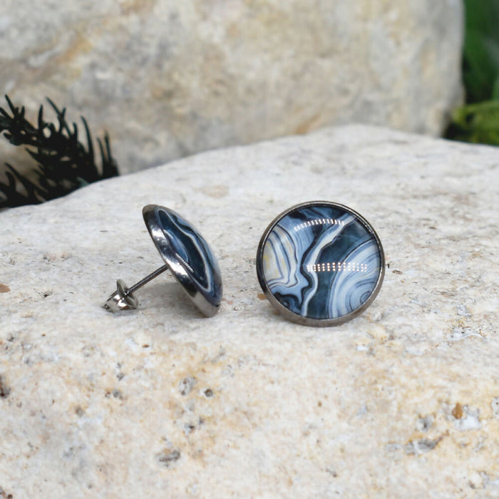 Stud Earrings With Resin Cabochon #393