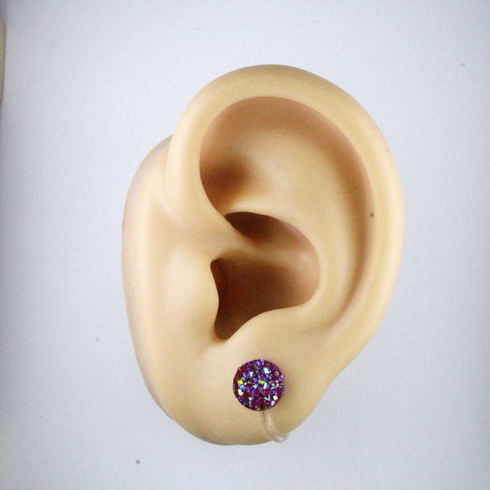 Magnetic_Clip_On_Invisible_Clipon_Stud_Pierced_Nonpierced_Earring_Earrings_Ear_FlatBack_Flat_Back_Hot_Pink_Magenta_Irridescent_Druzy_Resin_8mm_clip
