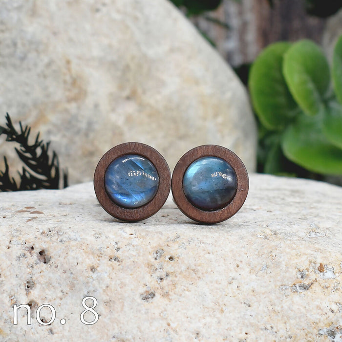 Wood Cufflinks with Labradorite Stone #174