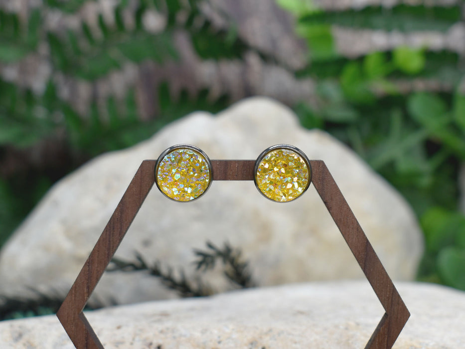 Black Stud Earrings With Resin Druzy #133