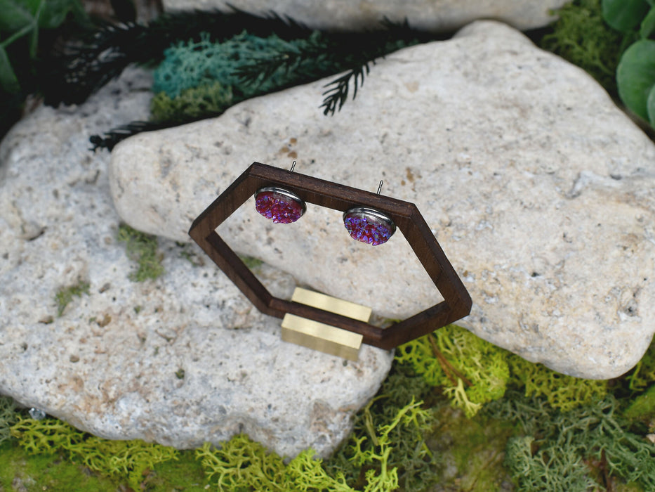 Black Stud Earrings With Resin Druzy #124