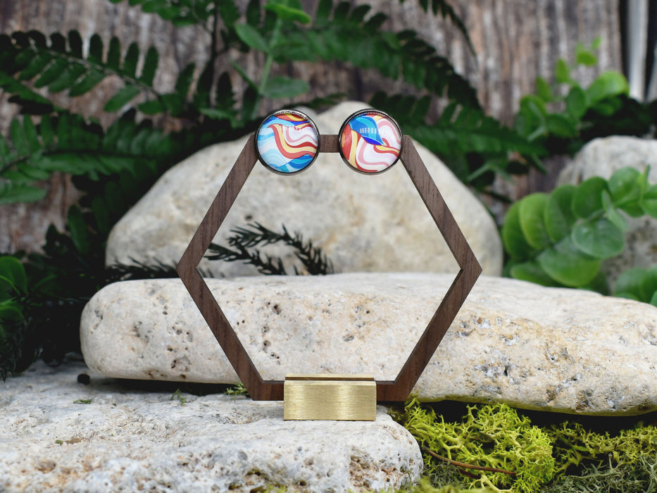 Stud Earrings With Resin Cabochon #457