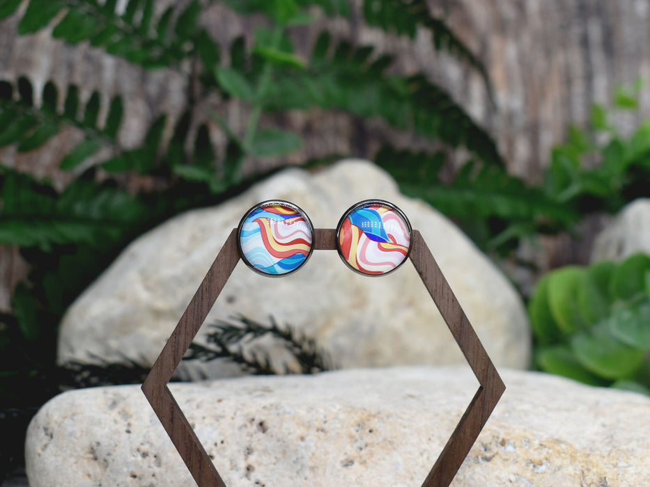 Stud Earrings With Resin Cabochon #457
