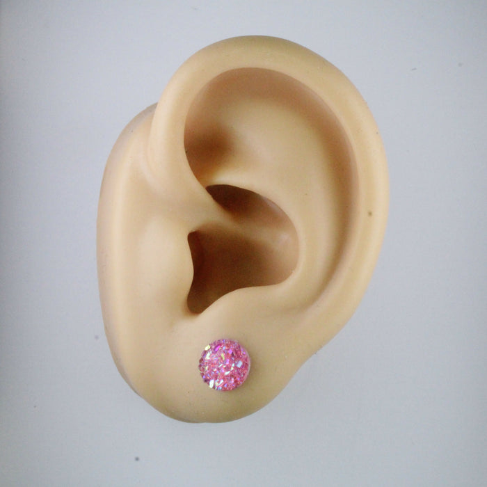 Magnetic_Clip_On_Invisible_Clipon_Stud_Pierced_Nonpierced_Earring_Earrings_Ear_FlatBack_Flat_Back_Pink_Irridescent_Druzy_Resin_8mm