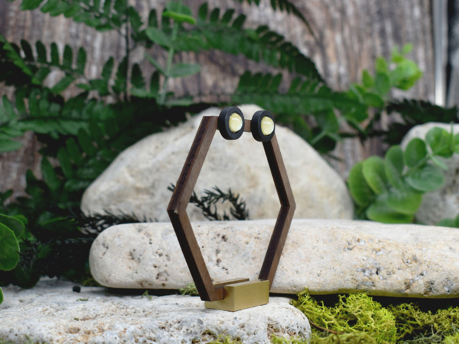 Wood Stud Earrings With Resin Chameleon Cabochon #232