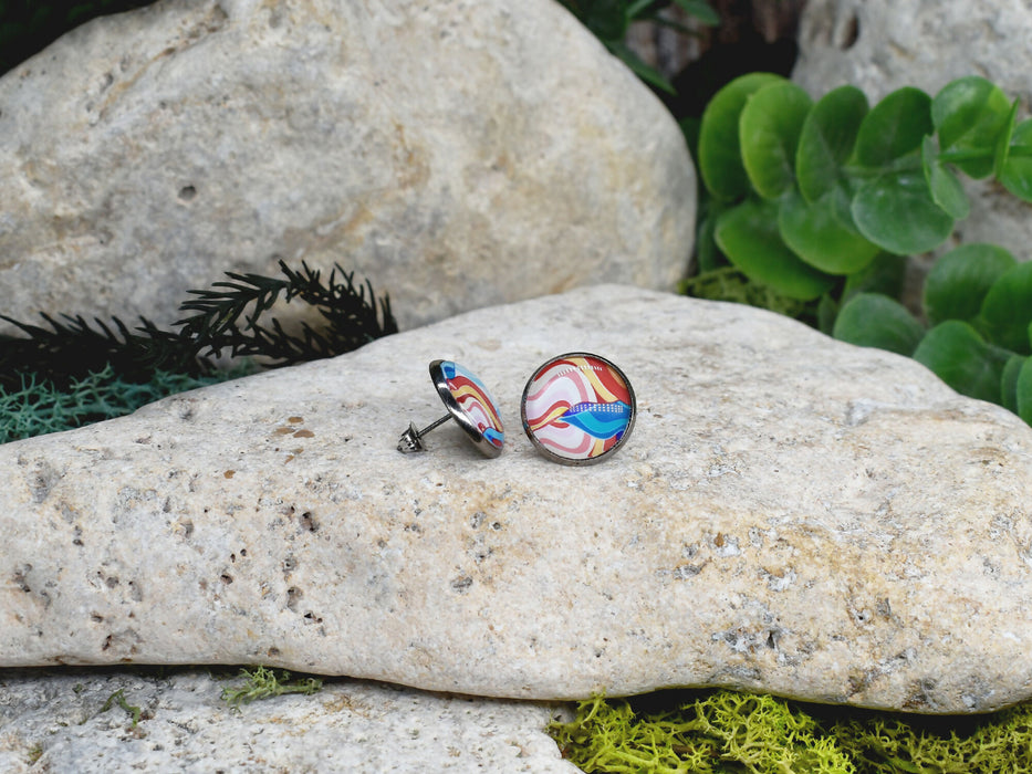 Stud Earrings With Resin Cabochon #457