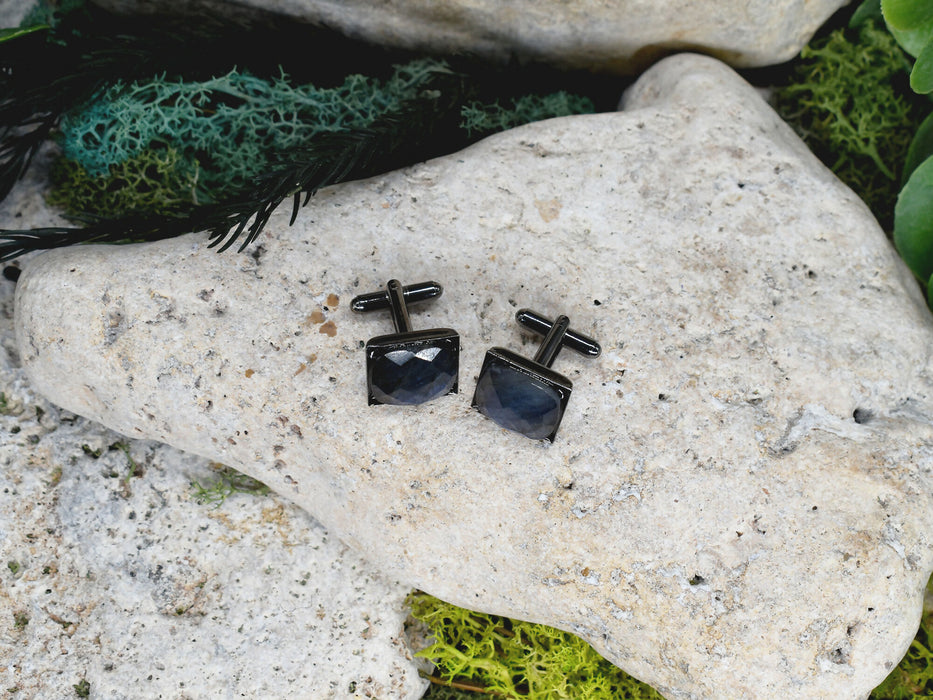 Black Steel Cufflinks with Labradorite Stone #184