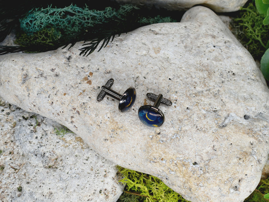 Black Steel Cufflinks with Abstract Glass #203