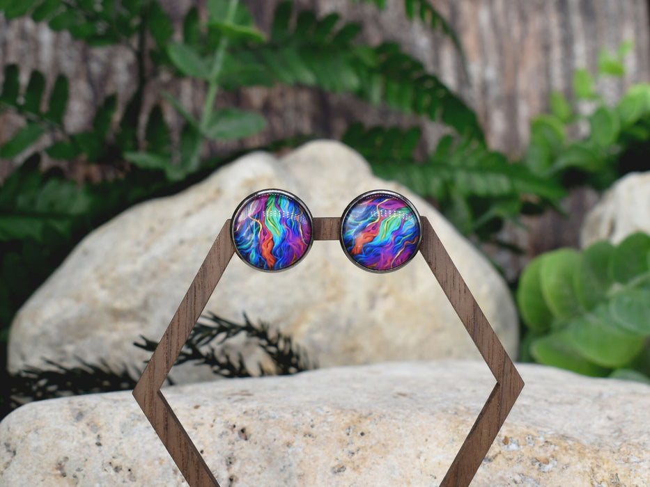 Stud Earrings With Resin Cabochon #426