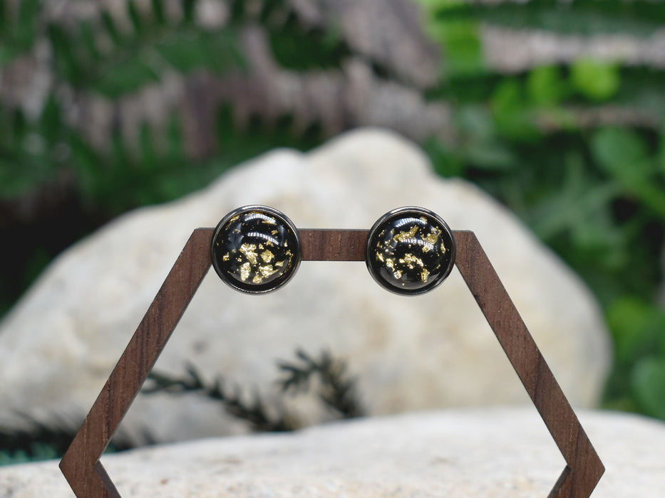 Black Stud Earrings With Resin Cabochon #136