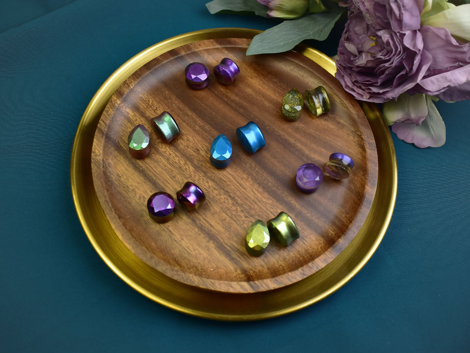 Faceted Ear Tunnels 16mm | Pair | Ear Plugs | Gauge Earrings | Gauged Plugs | Resin #400