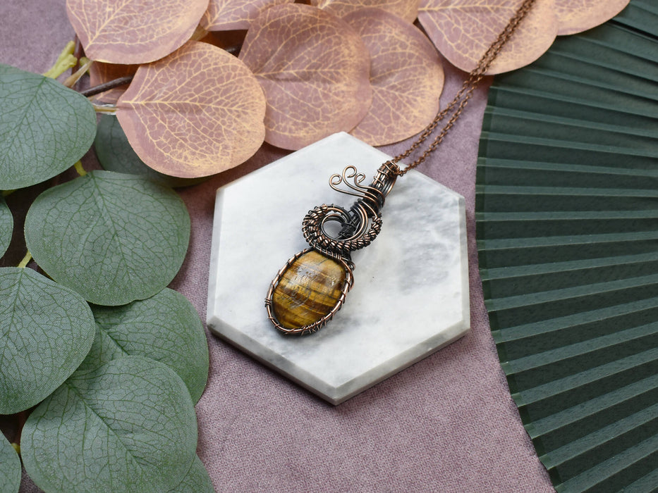Wire Wrapped Copper Pendant With Tiger's Eye