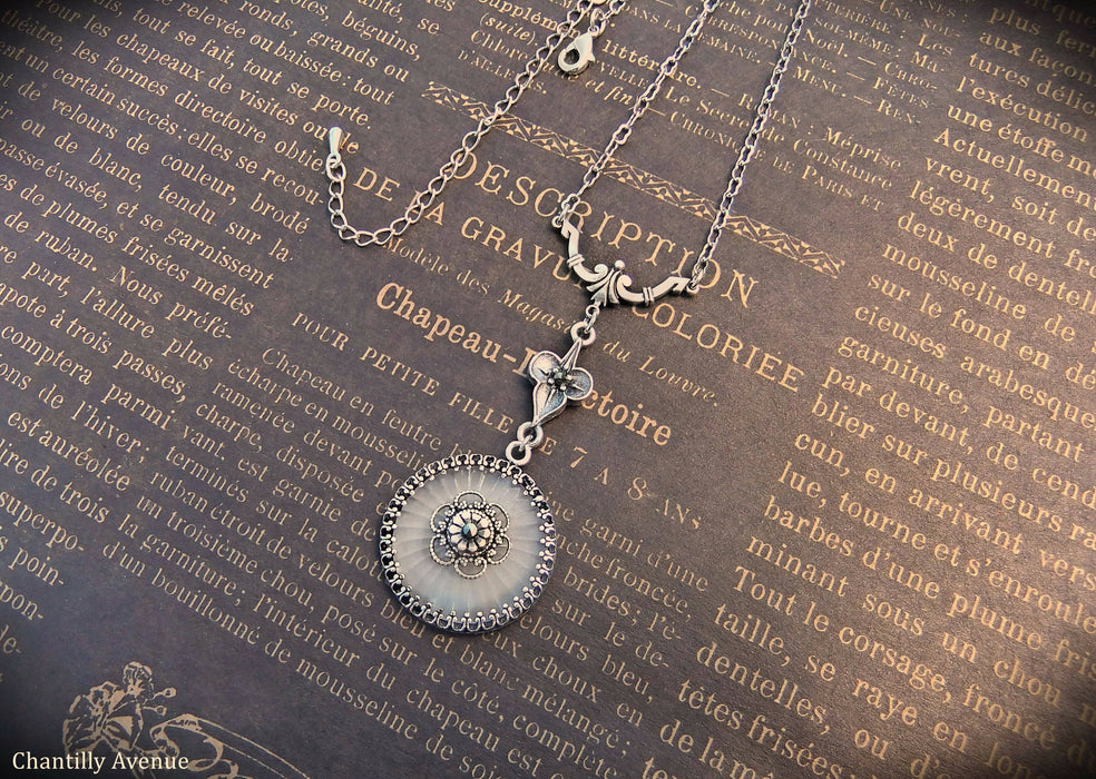 Round Camphor Glass and Marcasite Art Deco Necklace