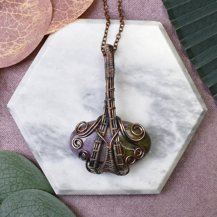 Wire Wrapped Copper Pendant with Purpurite