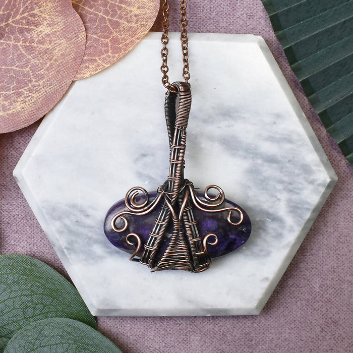 Wire Wrapped Copper Pendant With Charoite