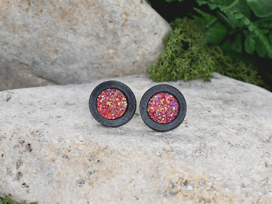 Wood Stud Earrings With Resin Cabochon #59