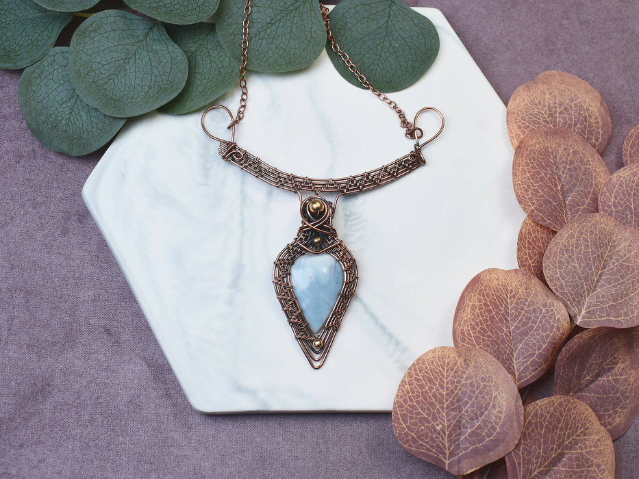Wire Wrapped Copper Necklace with Owyhee Opal