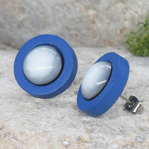 Wood Stud Earrings With Resin Cabochon #53