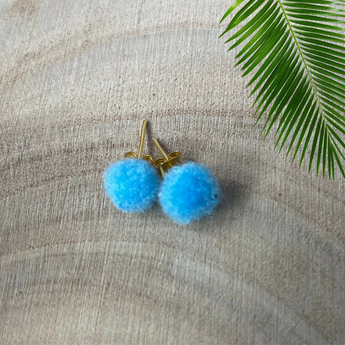 Mini Pom-poms Gold Stud Earrings | Fun Colourful Earrings | Gift for Her