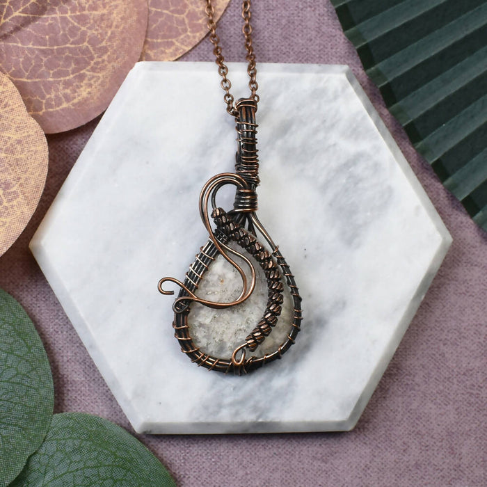 Wire Wrapped Copper Pendant With White Quartz