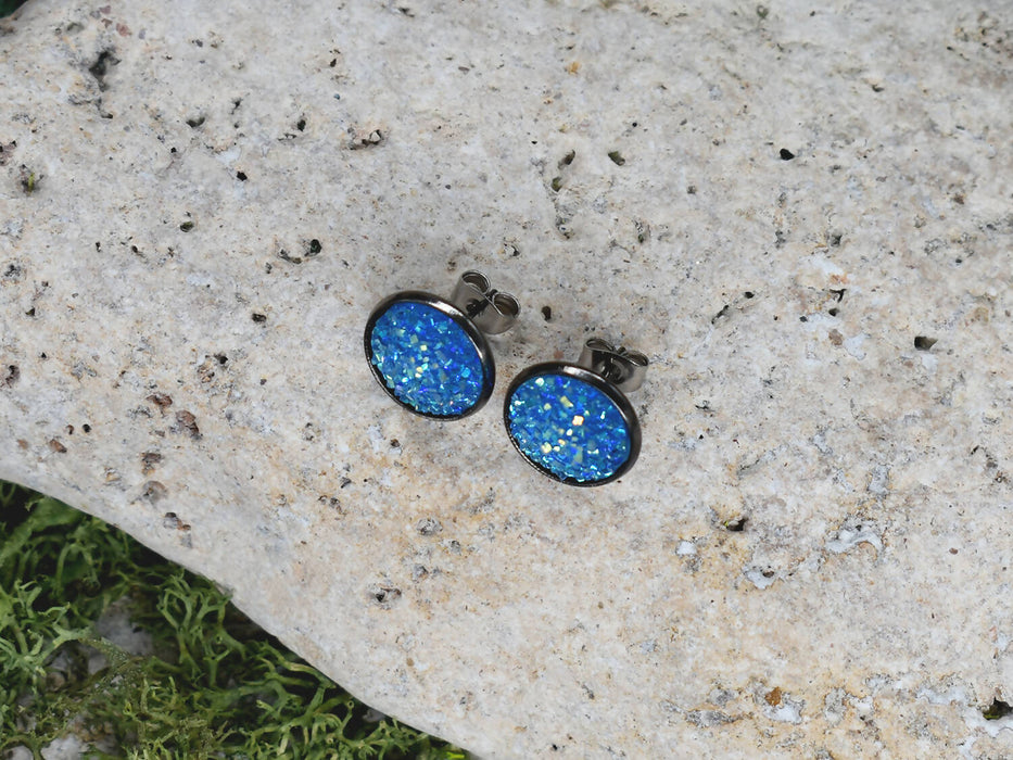 Black Stud Earrings With Resin Cabochon #72