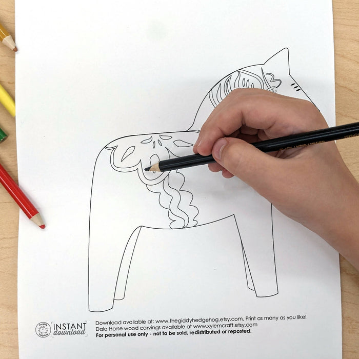 DIY Printable Swedish Dala Horse Coloring Page for Kids and Adults / Pattern Instant Download