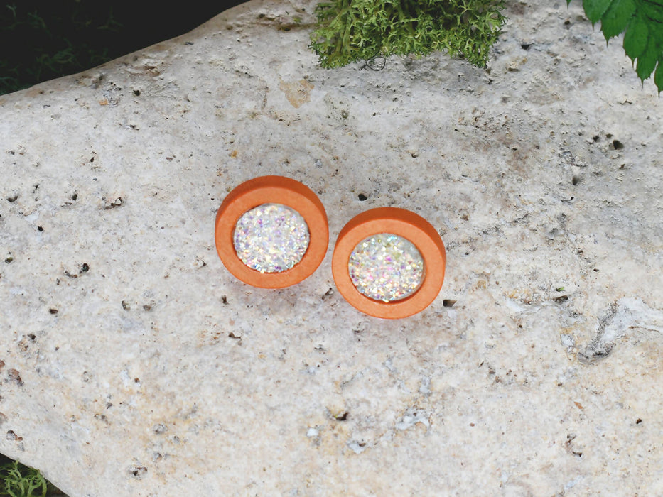 Wood Earrings With Resin Druzy
