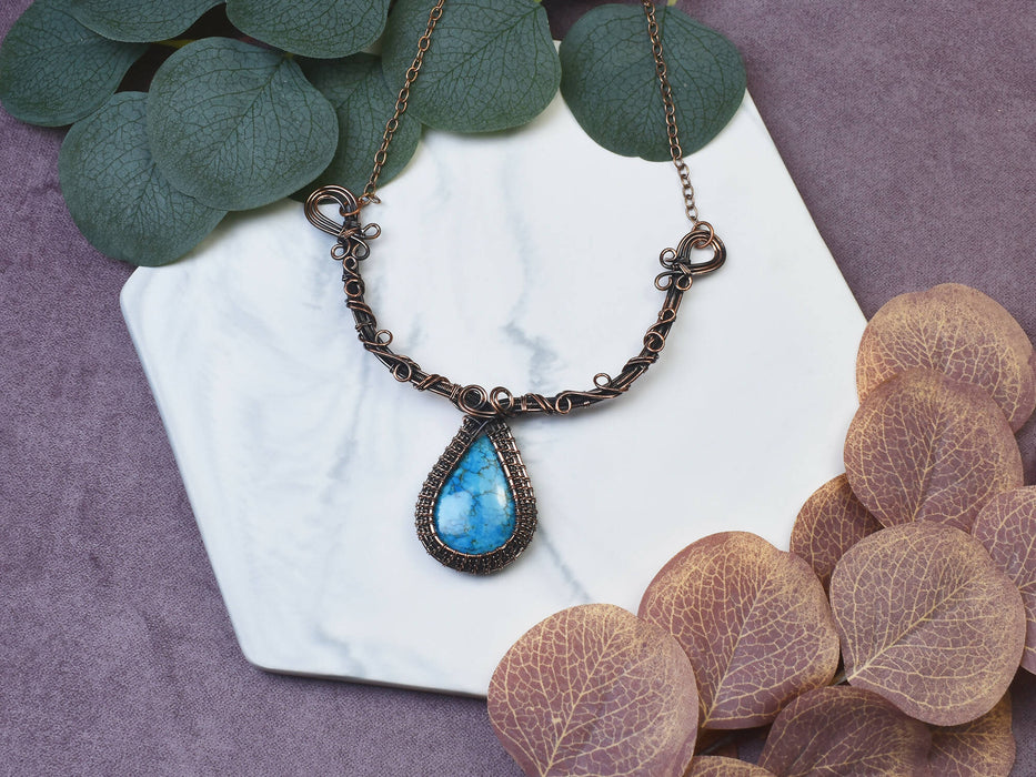 Wire Wrapped Copper Necklace with Turquoise