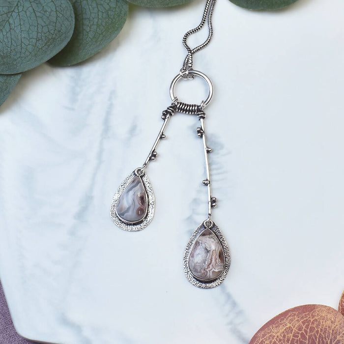 Copper Silver Plated Pendant with Crazy Lace Agate