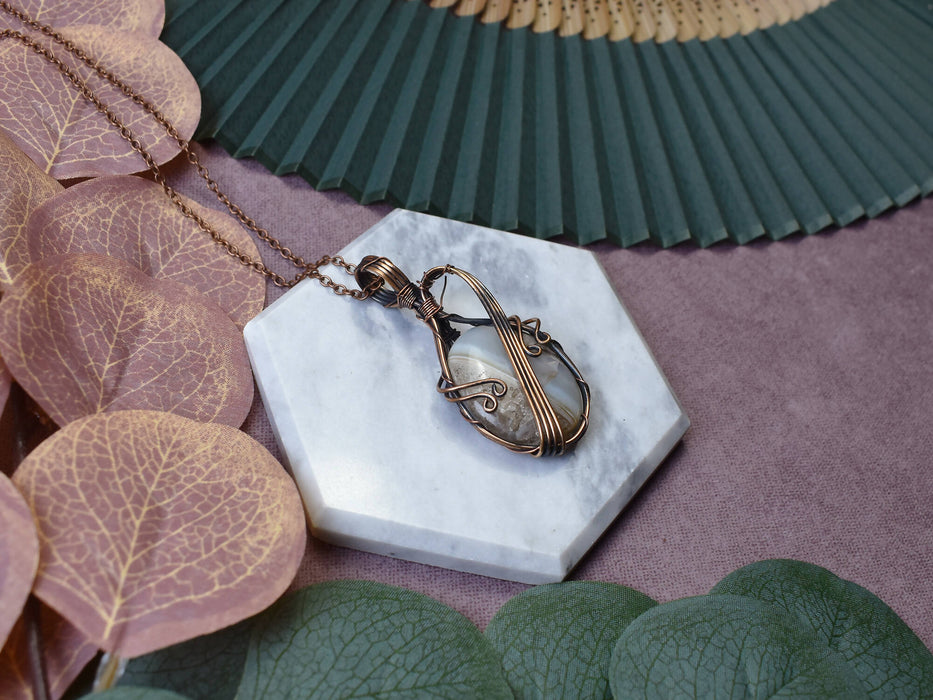 Wire Wrapped Copper Pendant With Botswana Agate