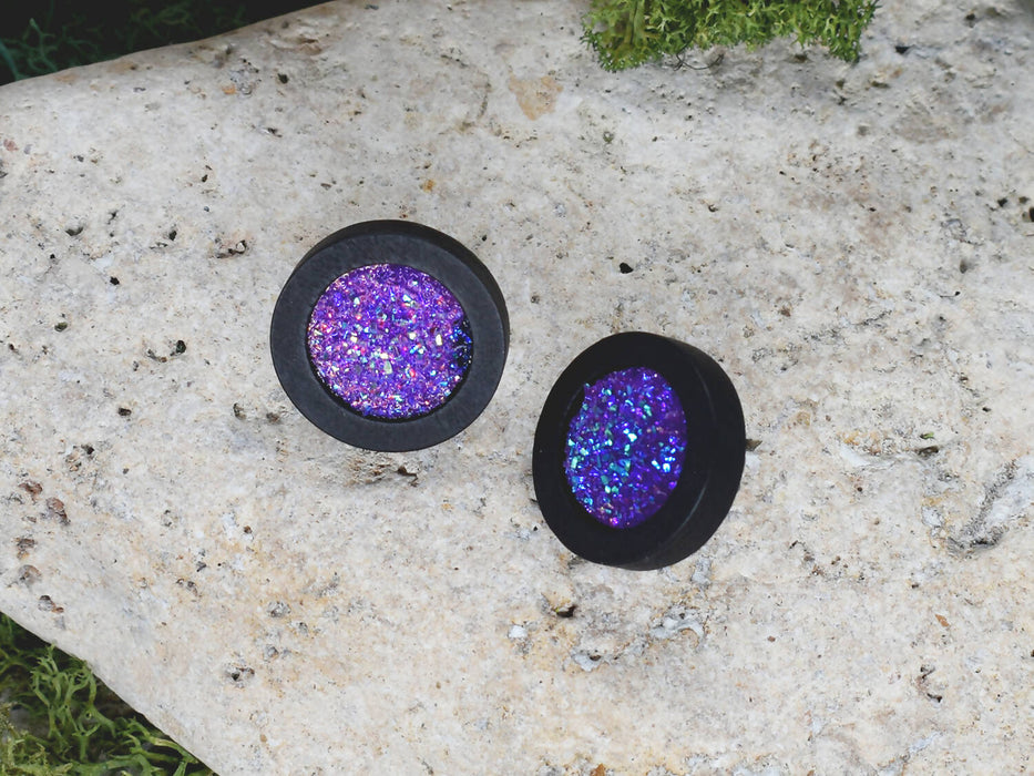 Wood Stud Earrings With Resin Druzy #26