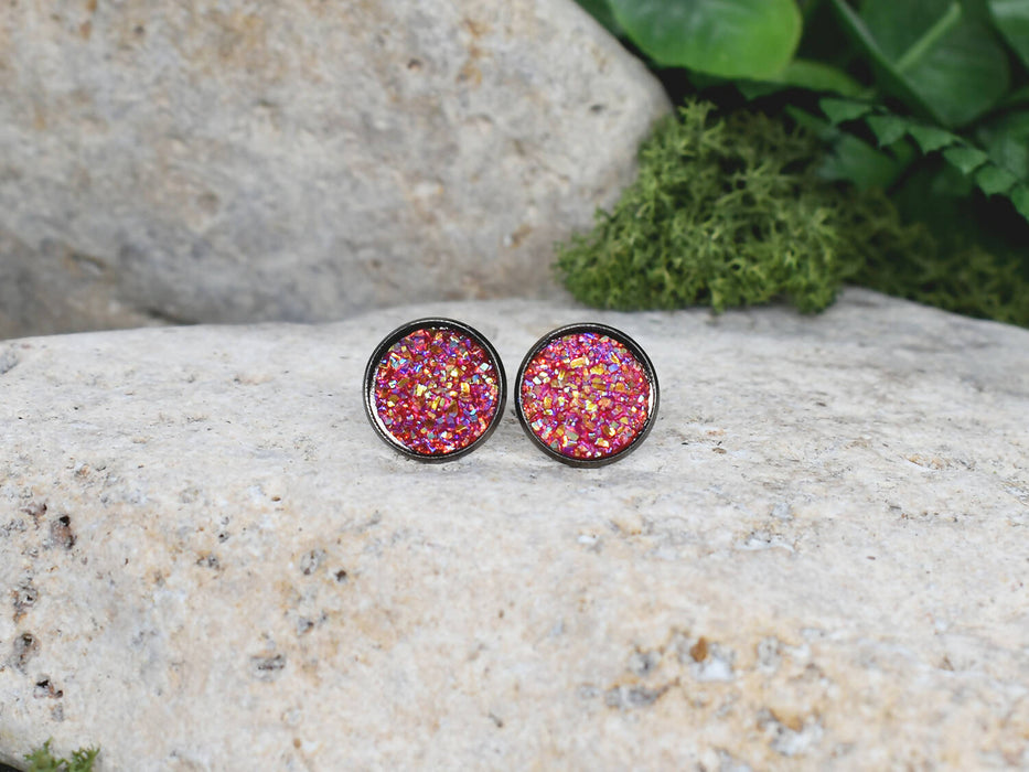 Black Stud Earrings With Resin Cabochon #69