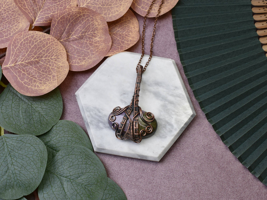 Wire Wrapped Copper Pendant with Purpurite