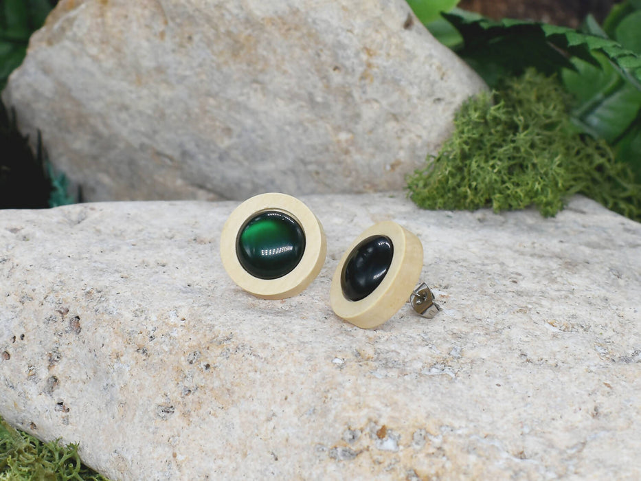 Wood Stud Earrings With Resin Druzy #45