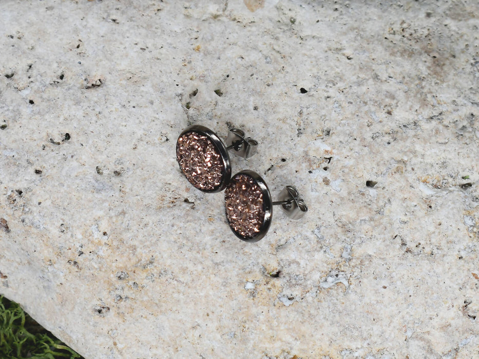 Black Stud Earrings With Resin Druzy #83