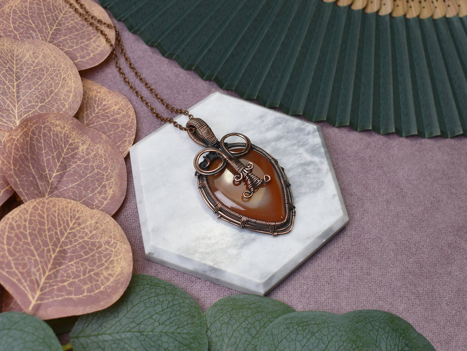 Wire Wrapped Copper Pendant With Carnelian