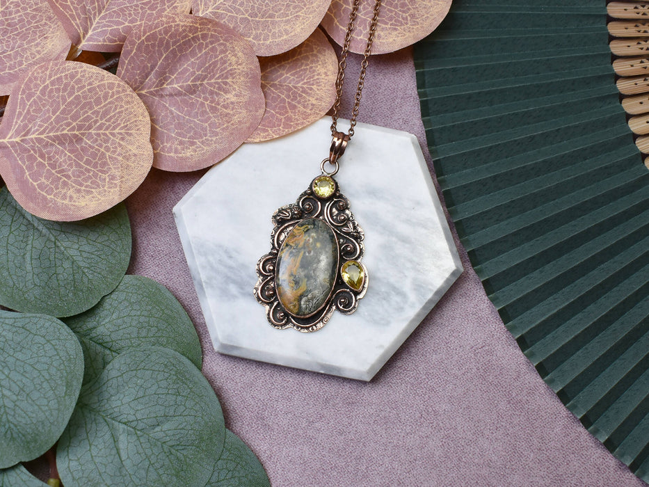 Copper Pendant with Jasper and Citrine