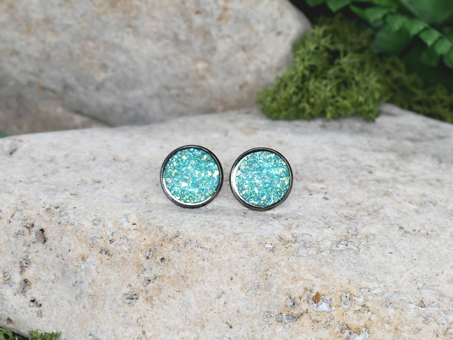 Black Stud Earrings With Resin Cabochon #70