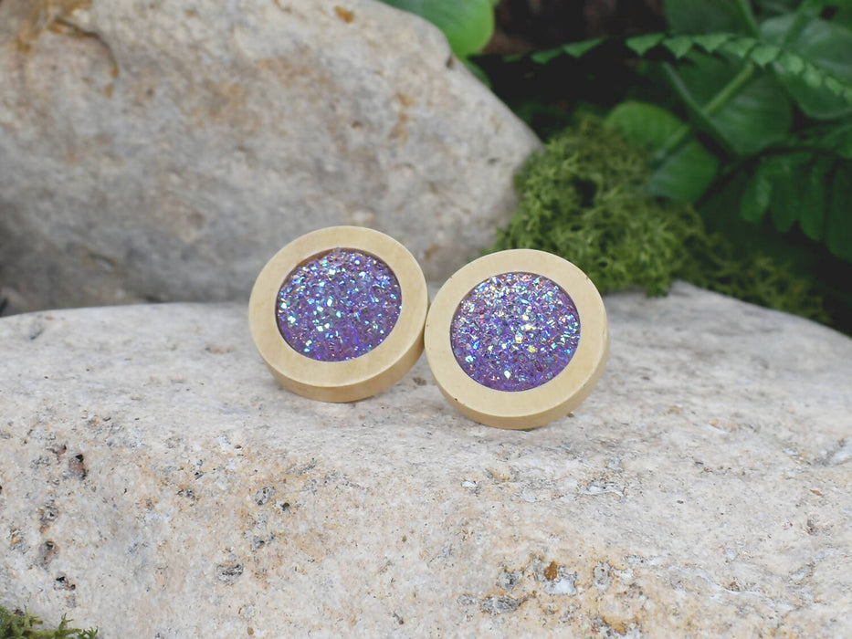 Wood Earrings With Resin Druzy #12