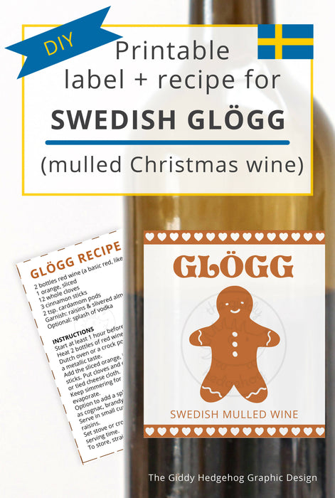 DIY Printable Mulled Wine Bottle Label, Swedish Glögg Bottle Sticker for Christmas Drink, Instant DOWNLOAD
