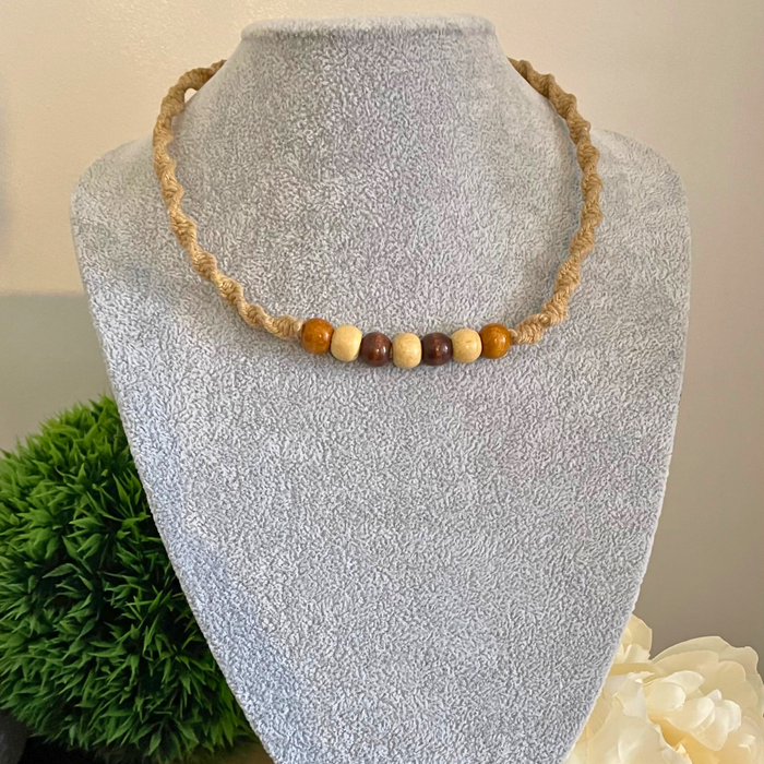 Macrame Half Knot Spiral with Wooden Beads Cord Necklace