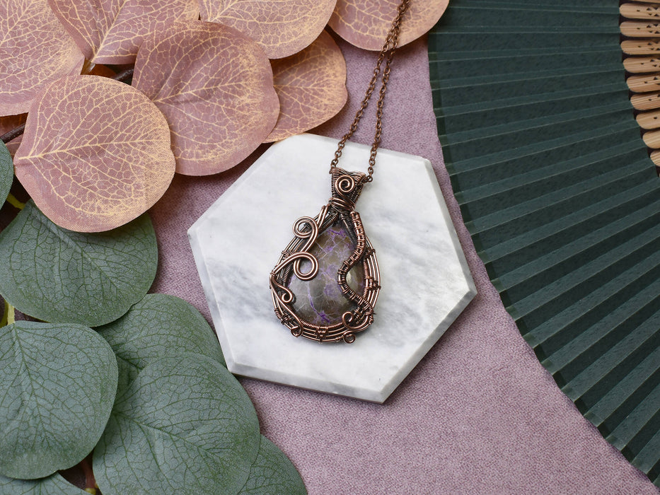 Wire Wrapped Copper Pendant with Purpurite